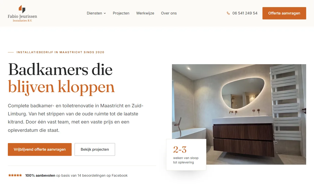 Website van Fabio Jeurissen Installaties, gebouwd en beheerd door Webfundering